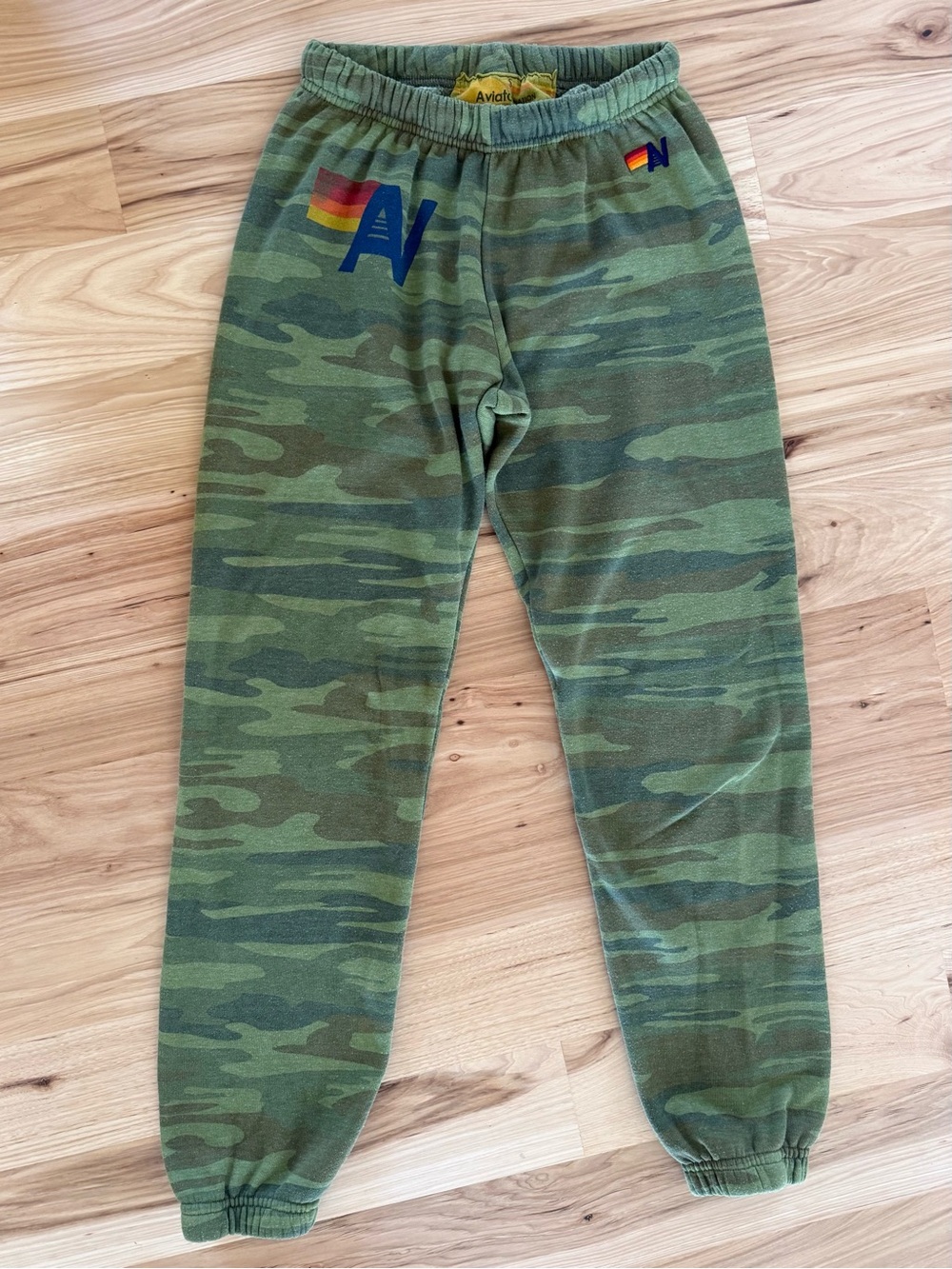 Aviator Nation Camo Joggers with Rainbow Logo